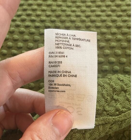 COS Women Waffle Knit Top Size Small Forest Green Textured Fall BOHO Cotton READ - Picture 8 of 8